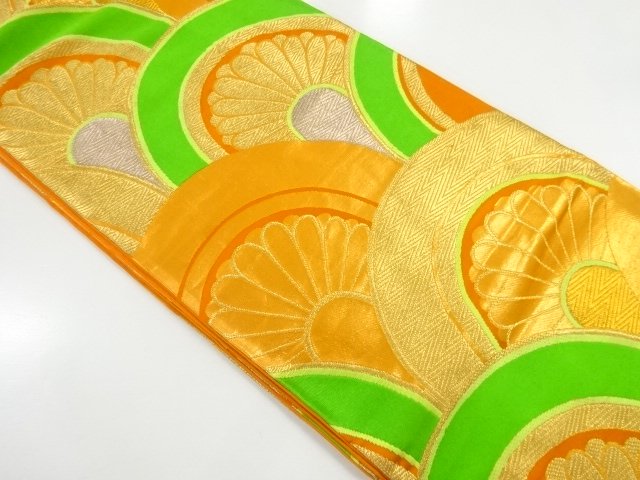 JAPANESE KIMONO / ANTIQUE FUKURO OBI / SILK / WOVEN KIKU SEIGAIHA